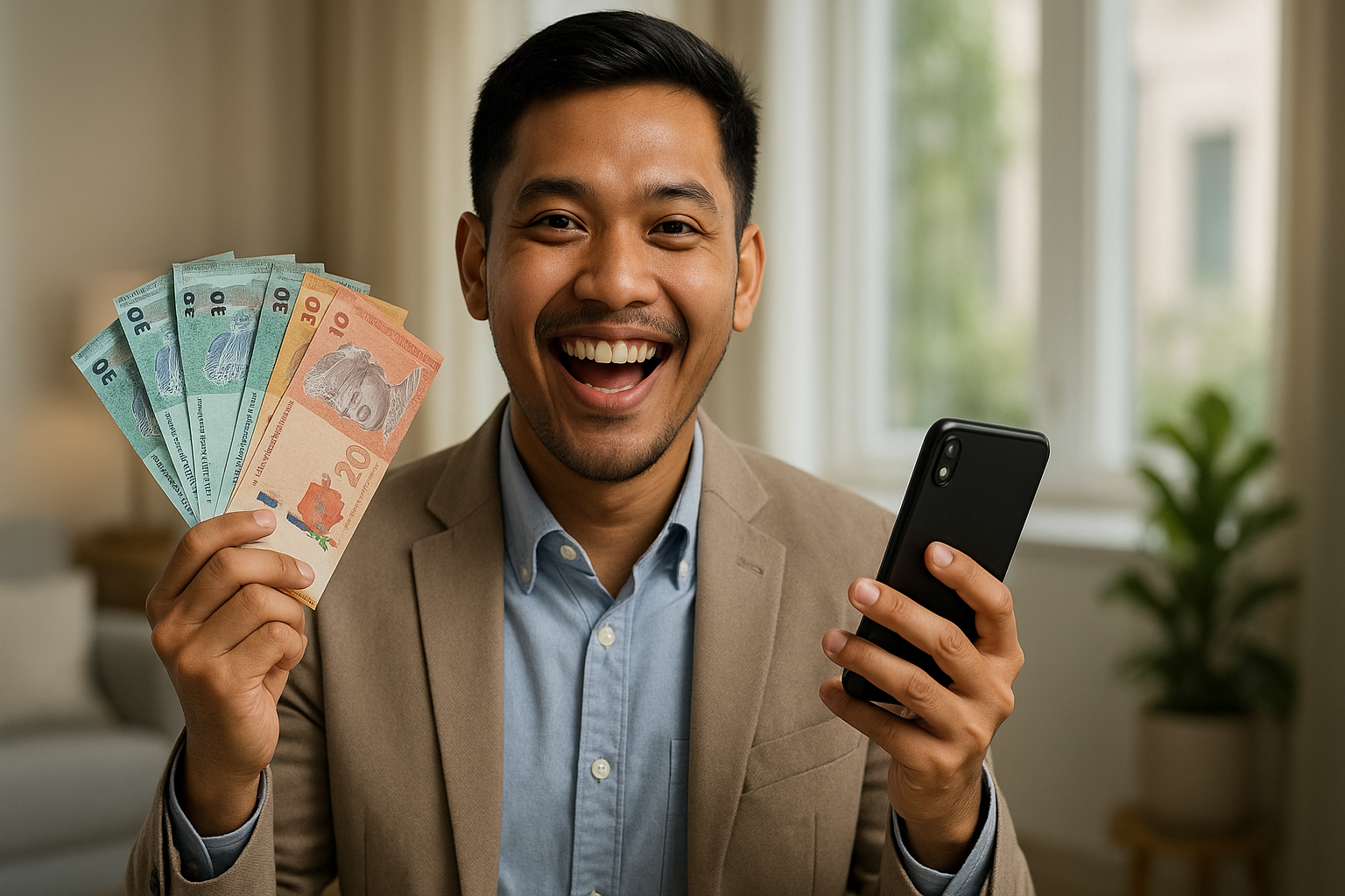 Happy customer using cashout service